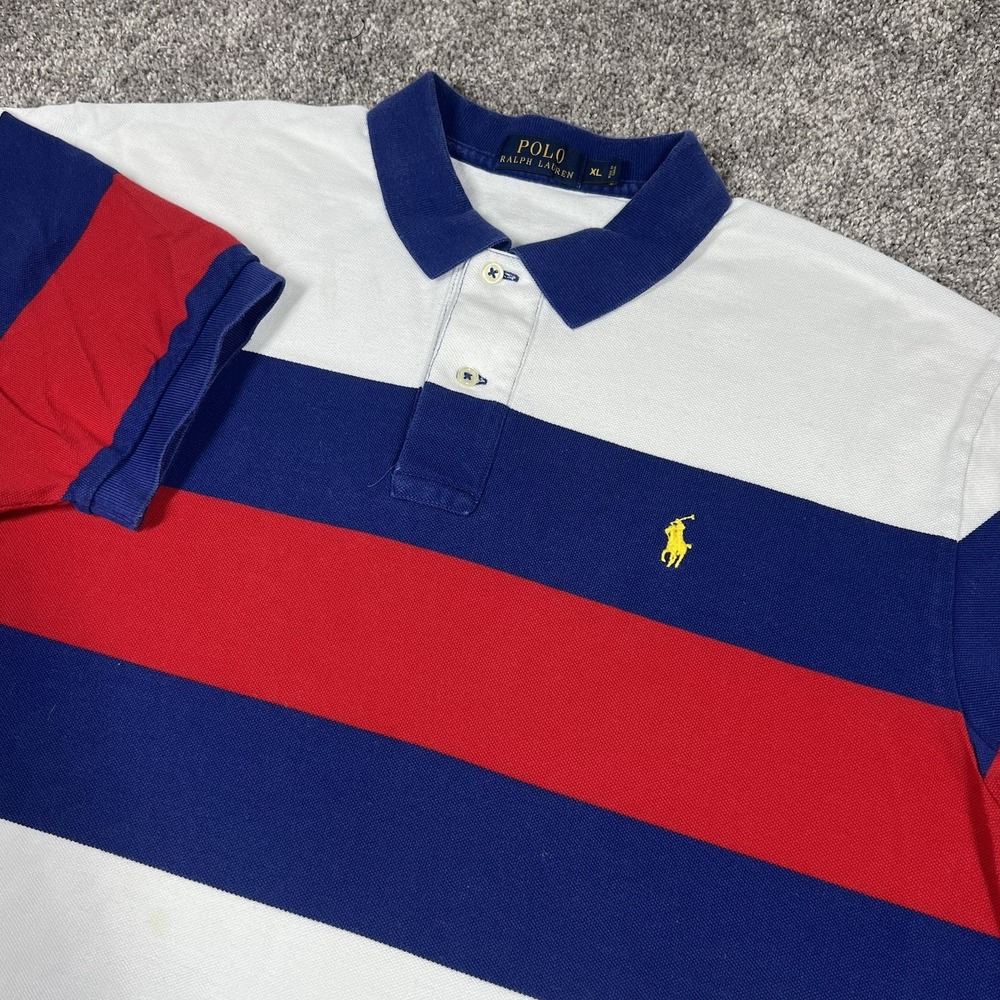 Polo Ralph Lauren Polo Shirt Mens XL Red White Blue Stripe Rugby Pony Preppy USA